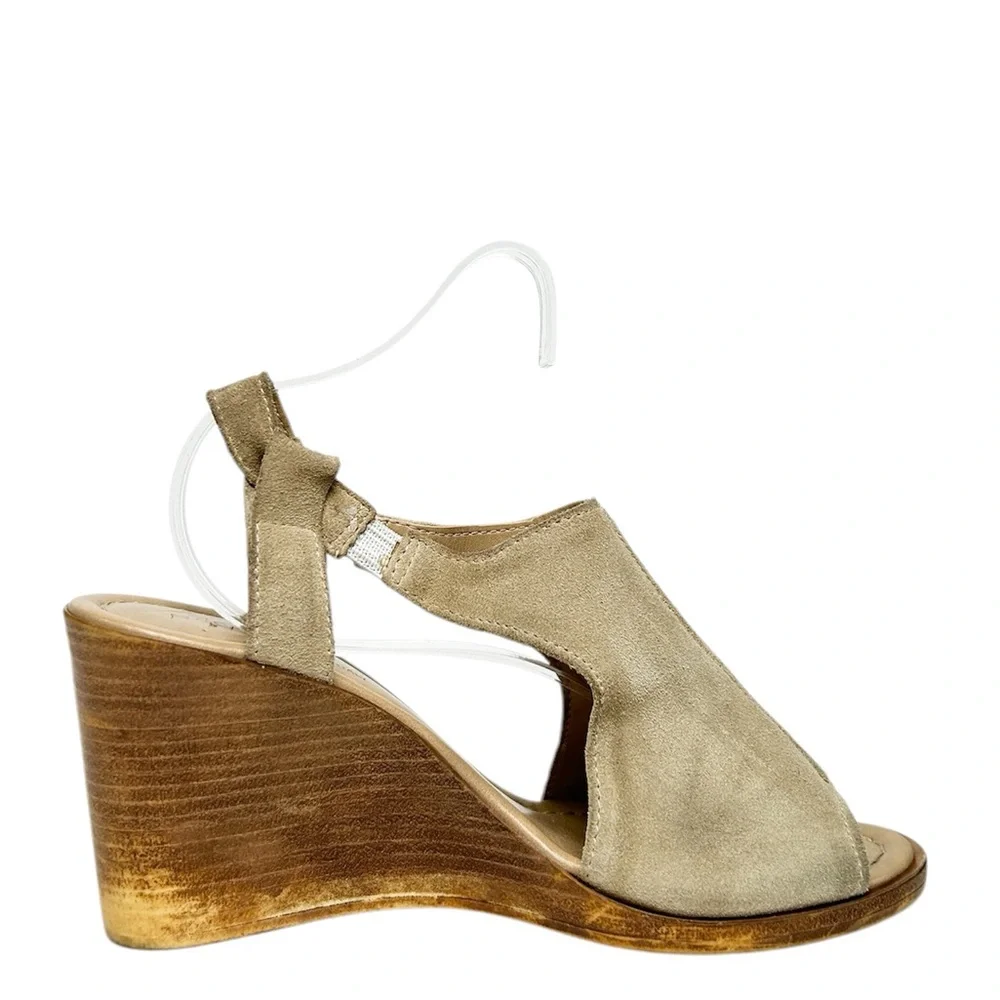 Barbara Barbiere Wedge Brown Tan Suede with Strap Sandals Size 8
